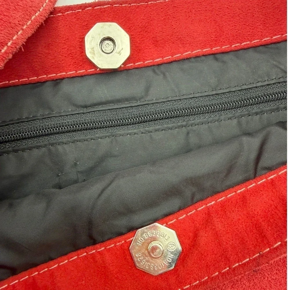 VTG 2002 Old Navy Red Suede Leather Shoulder Bucket Bag Womens Y2K Boho Indie